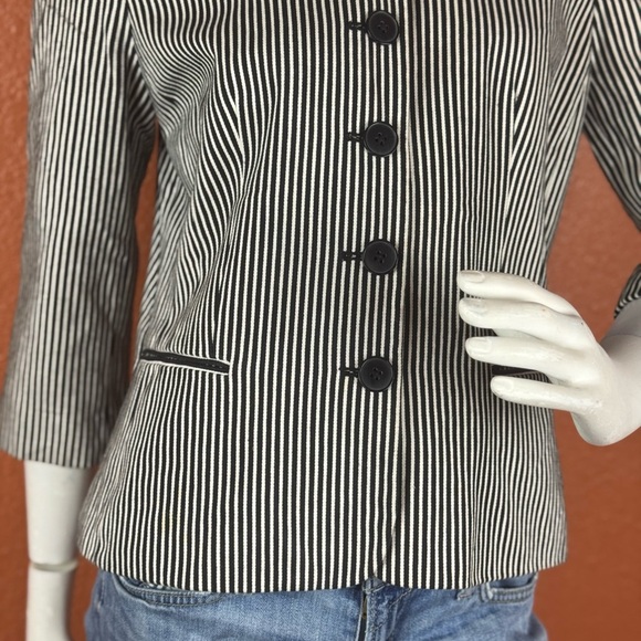 Chaps Jacket Sz 8 Womens Black and White Stripe Lined Blazer - Picture 6 of 15